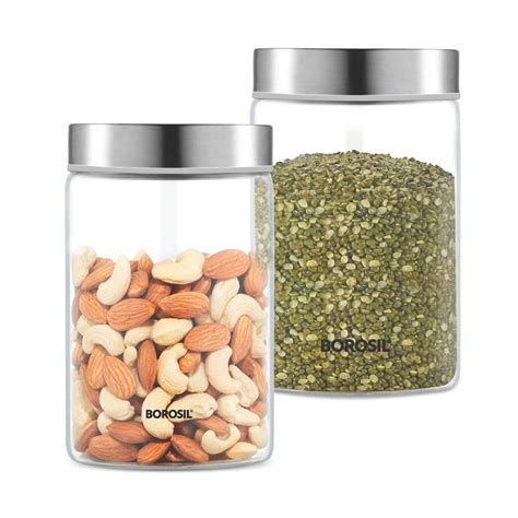 Buy Borosil 900 ml 2pc Endura Glass Jar Set with Airtight Steel Lid ...