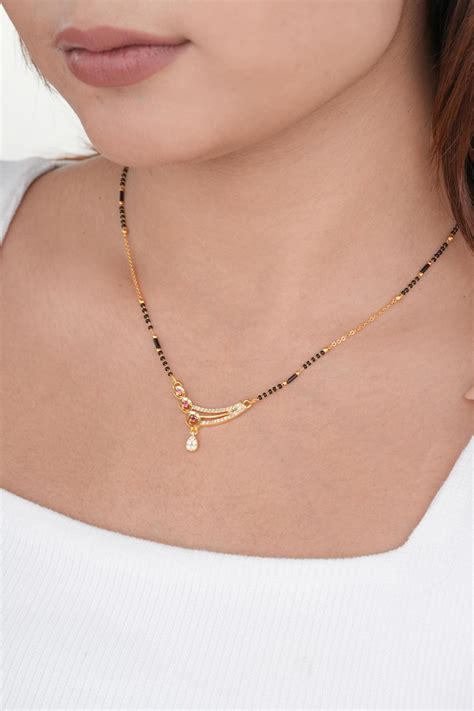 Gold Finish Ruby Triple Stone Curved Minimal Mangalsutra – Belleza Jewels