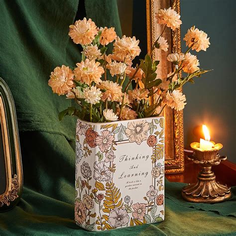 Amazon.com: Book Flower Vase White Ceramic Vase Small Book Shaped ...