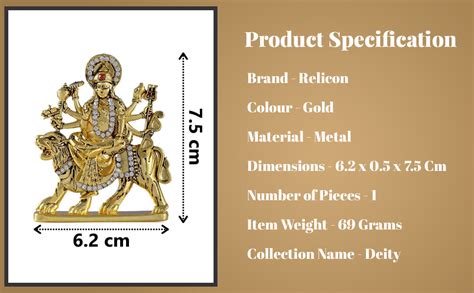 Buy Relicon Goddess Maa Durga Sherawali MATA Idol on Lion (R-69) Gold ...