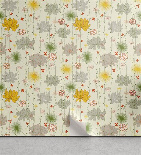 Ambesonne Retro Peel & Stick Wallpaper for Home, Vintage Flower Leafs ...