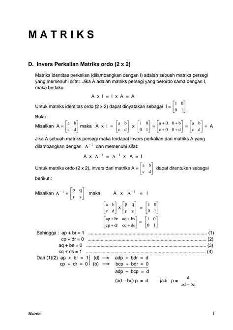 SOLUTION: Invers Perkalian Matriks Ordo 2 x 2 - Studypool