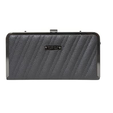 Womens PU Leather Hard-Case Clutch | Quilted Texture with Metal Frame ...