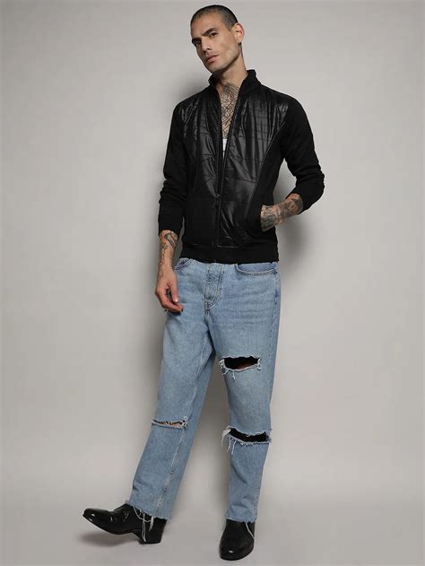 ₹1,299 | Campus Sutra Men's Black Zip-Front Jacket With Quilted Detail ...