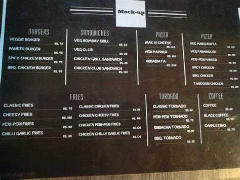 Menu at Mock-up, Mumbai