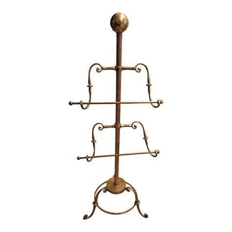 Antique Solid Brass Floor Standing Towel Bar Holder | Chairish