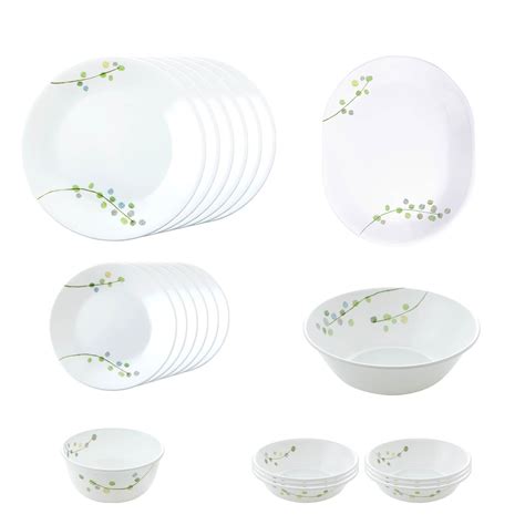 Corelle 21 Pcs Dinner Set Green Delight Microwave & Dishwasher Safe ...