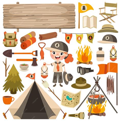 Cartoon kid with scouting equipments | Premium Vector