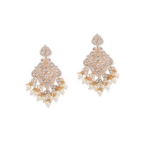 Buy Curio Cottage Kundan Peacock Kundan Pearl Dangler Earrings Online