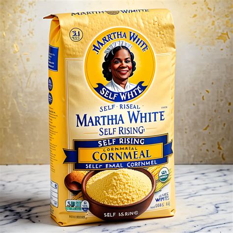 Martha White Self-Rising Cornmeal Bag on a Marble Surface Background.