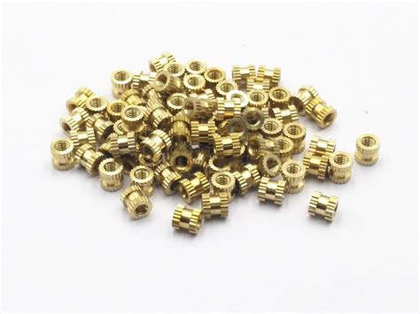 XJS Brass Knurled Threaded Round Insert Embedded Nuts (M3x4x4.2mm 50 ...