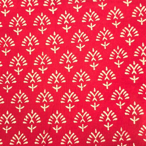 Pure Cotton Dabu Red With Cream Flower Motif Hand Block Print Fabric ...