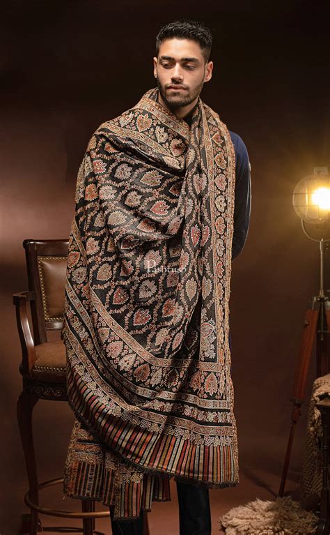 Pashtush Mens Tilla Hand Embroidered Shawl, Full Size, Extra Fine Coun ...