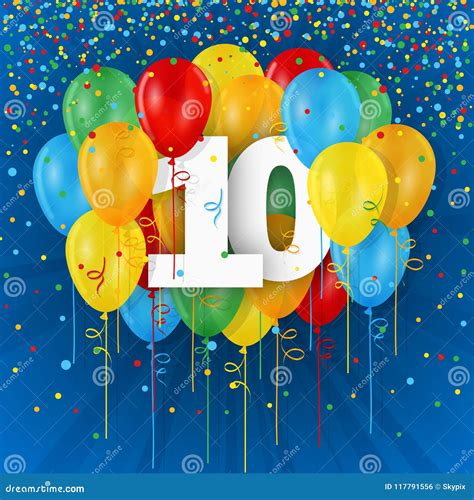 Happy 10th Birthday With Gold Balloons Greeting Card Background ...