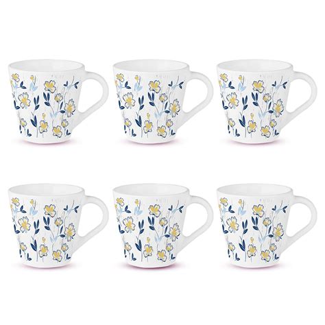 Larah by BOROSIL Novelty Series Amara Blue Opalware Mug, Set of 6 Tea ...