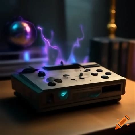 90's urban fantasy handheld game console powered by magic energy on Craiyon
