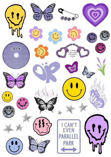 Aesthetic sticker pack template American printable olivia rodrigo sour ...