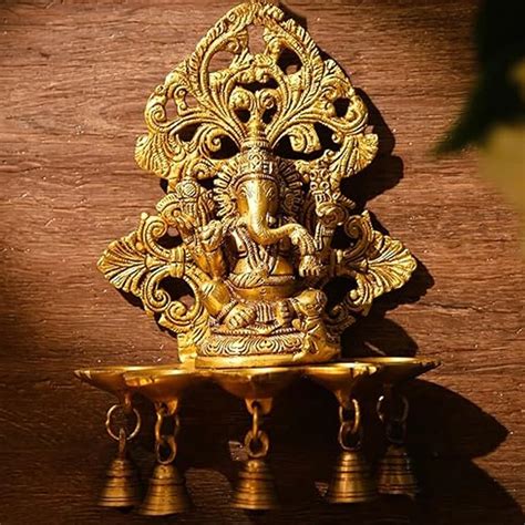 Advanzo Brass Panchdeep Ganesha Hanging Diya with Bells – Traditional ...