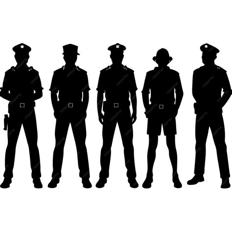 Six Silhouette Figures of Police Officers Standing in a Line | Premium AI-generated vector