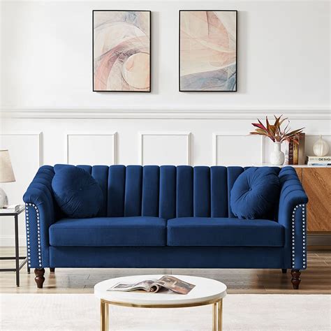 Buy 75" Premium Tufted Velvet Sofa Couch, Antetek 3 Seater Upholstered ...