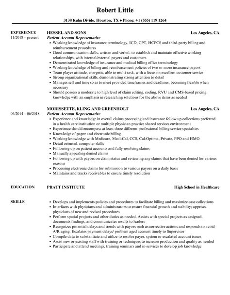 Patient Account Representative Resume Samples | Velvet Jobs