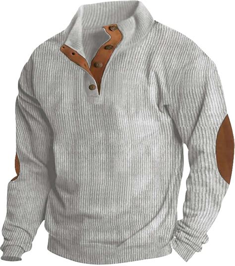 HOYUFEI Mens Corduroy Shirt Lapel Collar Button Up Pullover Mock Neck ...