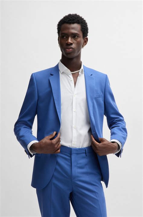 HUGO - Slim-fit suit in performance-stretch fabric - Blue