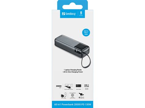 Sandberg All-in1 Powerbank 20000 PD 130W (421-30) - Sandberg A/S