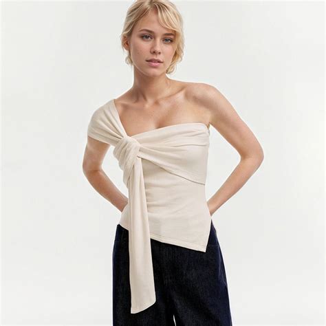 Shop Cream One Shoulder Knot Front Sleeveless Top - for Women | OUTZIDR ...
