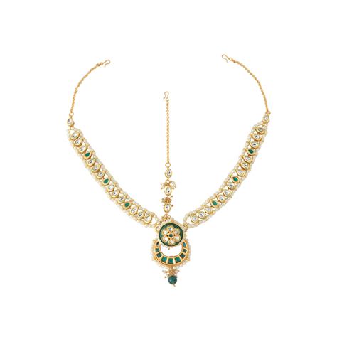 Buy VIRAASI Ethnic Traditional Green Gold Kundan & Pearl Bridal ...