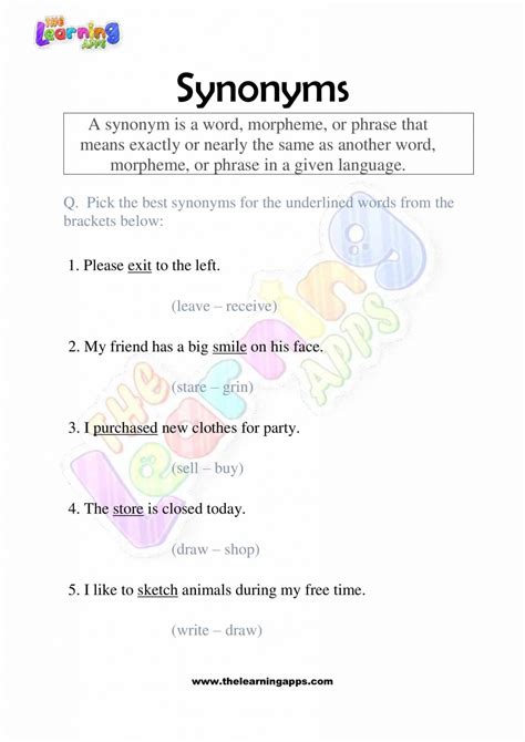 Download Free Synonyms for 2nd Graders Worksheets