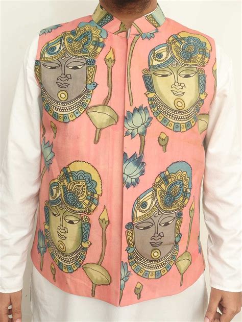 Pink Pen Kalamkari Silk Nehru Jacket: Elegant & Stylish