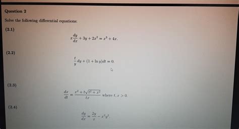 Solved Solve the following differential equations: | Chegg.com