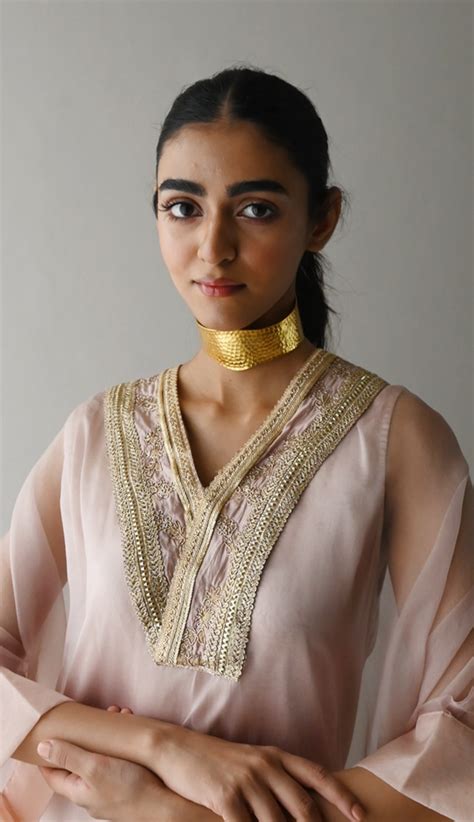 Waahida Kaftan in Nude Organza with Satin Slip – Shorshe Clothing