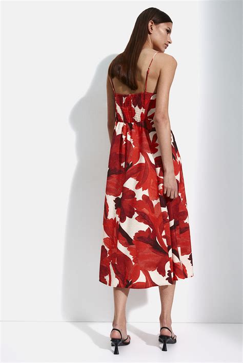 Strappy midi dress - Light beige/Red floral - Ladies | H&M IN