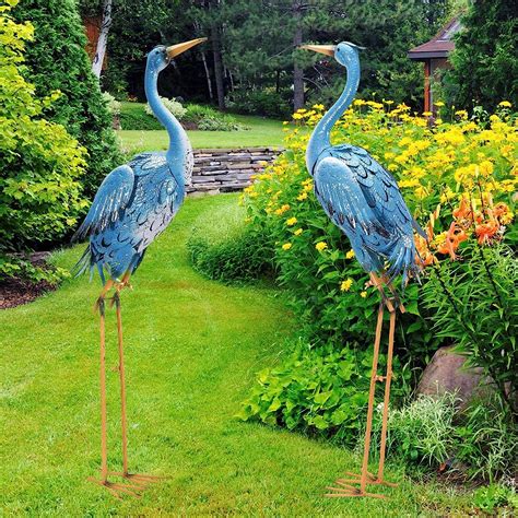 Buy Nacome Large Standing Blue Metal Crane Garden Statue- Indoor ...