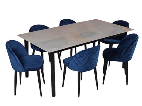 Buy Advik Marble Dining Table 6 Seater Set In Noel Chairs - GetMyCouch