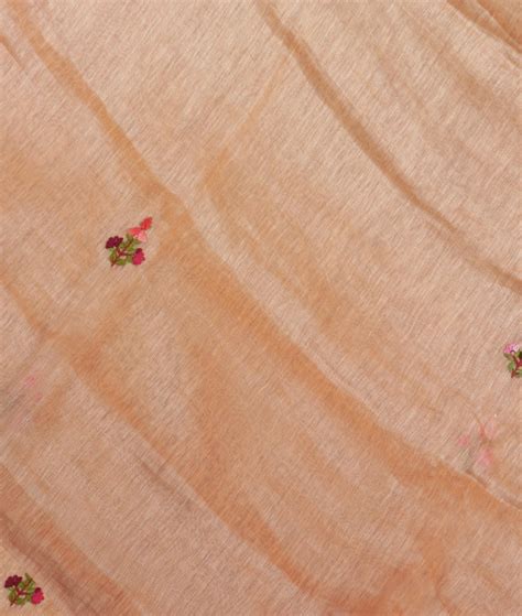 Buy Light Peach Linen Embroidery Saree T363124