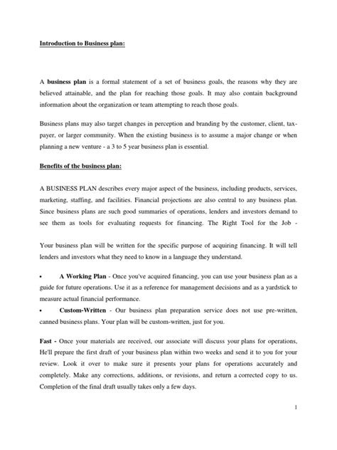 Business Plan Introduction Example 的图像结果