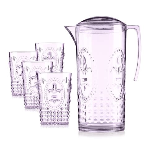 Boho Acrylic 4 Plastic Tumblers Glasses with Jug