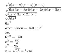 The area of a triangle is 150 cm2and its sides are in the ratio 3 : 4 : ...