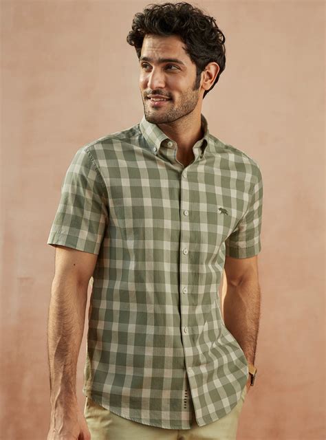 Andamen Sage Green Check Half Shirt