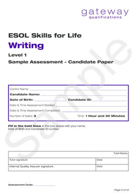 Fillable Online gatewayqualifications org ESOL Skills for Life e ...