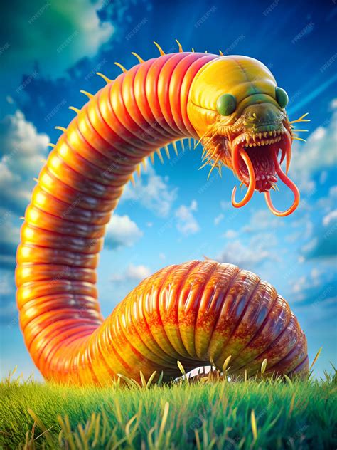 Premium Photo | A colorful worm with its mouth open is in the grass ...