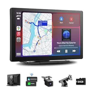 Xpootoon 9-Inch Wireless Apple CarPlay & Android Auto, Portable Carplay ...
