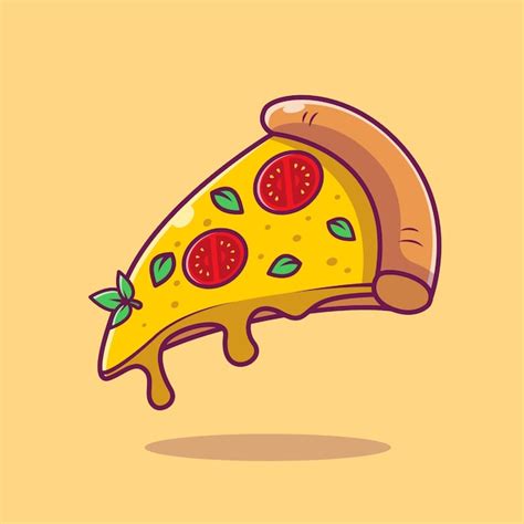 Latający kawałek pizzy kreskówka wektor ilustracja. Fast Food koncepcja ...
