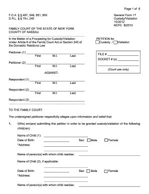 Fillable Online nycourts F.C.A. 467, 549, 651, 652 General Form 17 10/ ...