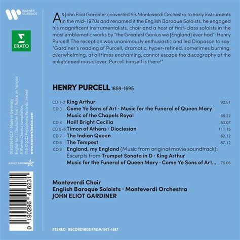 John Eliot Gardiner - Purcell: King Arthur, Music For Queen Mary… (9CD ...