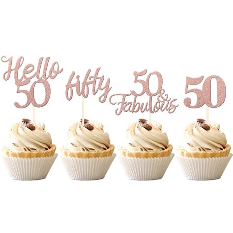 Buy 24 PCS 50th Birthday Cupcake Toppers Hello 50 Fifty 50 & fabulous ...