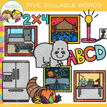 Five Syllable Words Clip Art by Whimsy Clips | Teachers Pay Teachers